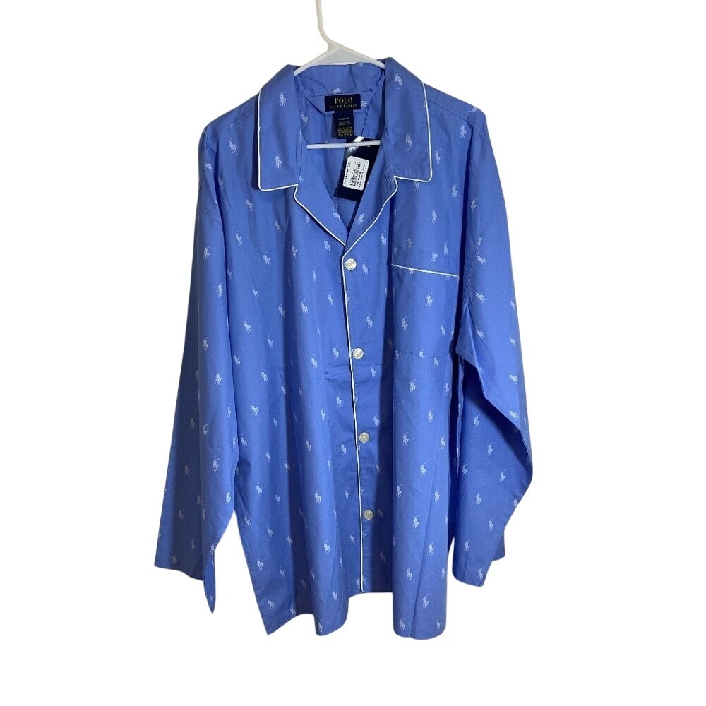 Polo Ralph Lauren Mens Blue Pony Logo‎ Print Cotton Sleep Shirt 2XL RY25RX New
